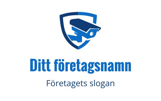 Sköldlogo med en säkerhetskamera i blå nyanser