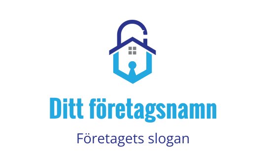 Modern logotypdesign med ett hus och hänglås i blå nyanser