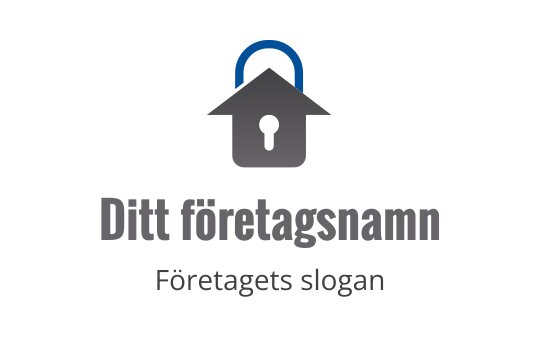 Modern logotypdesign med ett hus och hänglås i grått och blått