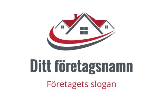 Modern huslogo med en röd sväng och grå text