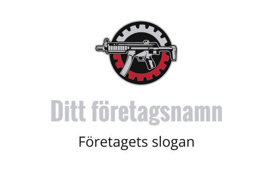 Fet logotypdesign med ett vapen inom ett kugghjulsmotiv