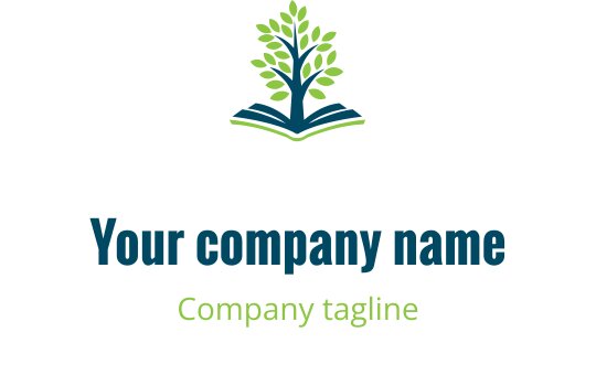 Modern logotypdesign med ett grönt träd ovanför en öppen bok
