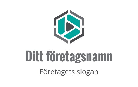 Modern hexagonal logotyp med en play-knapp och teal detaljer