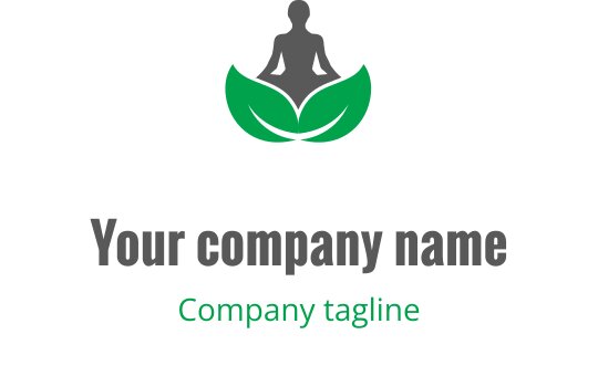 Lugn logo design med en mediterande figur ovanför gröna blad