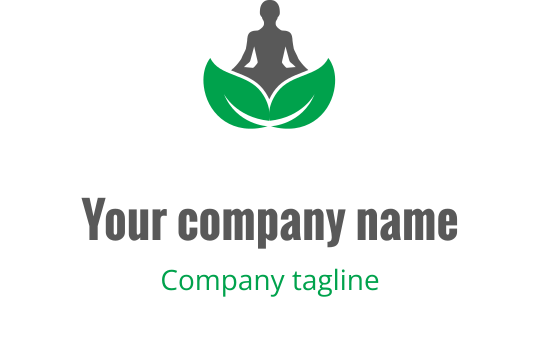 Lugn logo design med en mediterande figur ovanför gröna blad