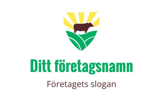 Modern logotypdesign med en ko-silhuett, solstrålar och gröna blad