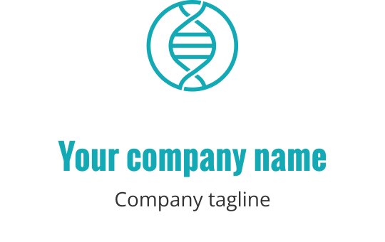 Modern logotypdesign med en stiliserad DNA-helix i turkos