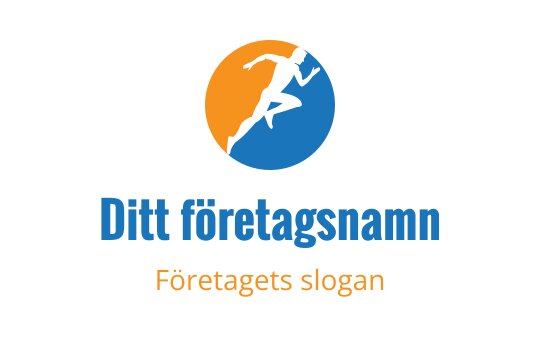 Dynamisk logotypdesign med en löpande figur i en cirkulär gradient av orange och blått