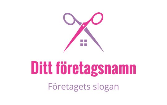 Stilren logotypdesign med korsade saxar i rosa och grått