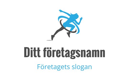 Dynamisk logotypdesign med en löpande figur och blå accenter