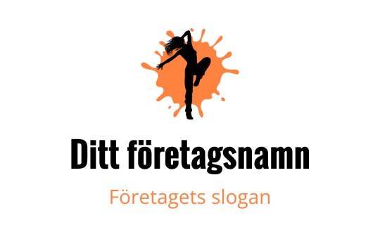 Dynamisk logotypdesign med en silhuett av en dansare och orange splash-element