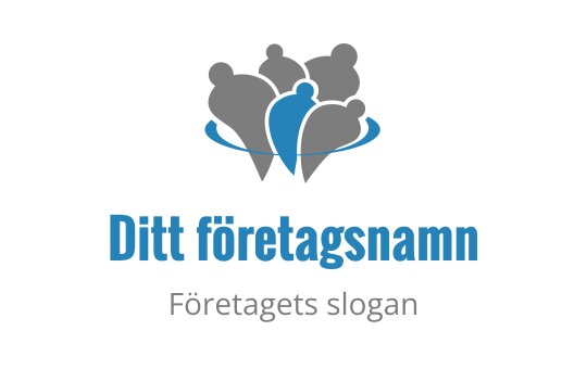Stiliserad logotypdesign med abstrakta figurer i grå och blå nyanser