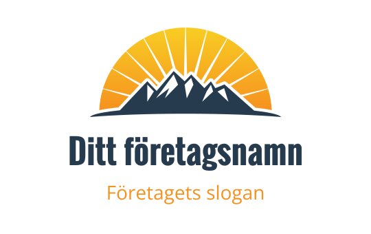 Soluppgångslogo med berg och strålande strålar i varma färger