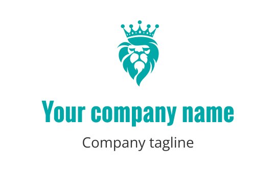 Tydlig lejonlogo med en krona i teal och svart