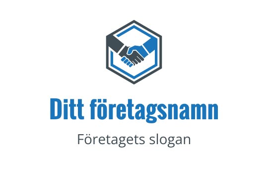 Modern logotypdesign av handskakning inom en hexagonal form i blått och grått