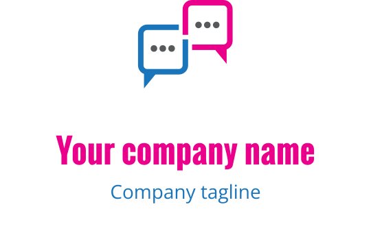 Modern logotypdesign med talbubblor i blått och rosa
