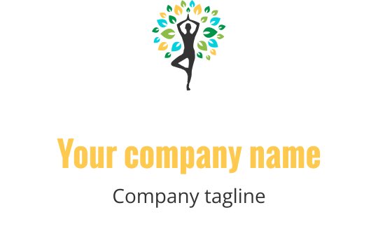 Elegant logotypdesign med en figur omgiven av färgglada löv