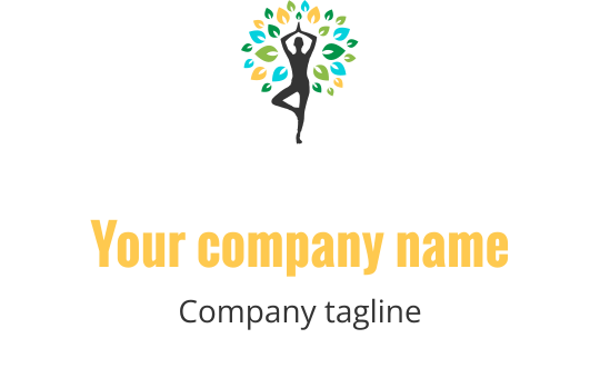 Elegant logotypdesign med en figur omgiven av färgglada löv