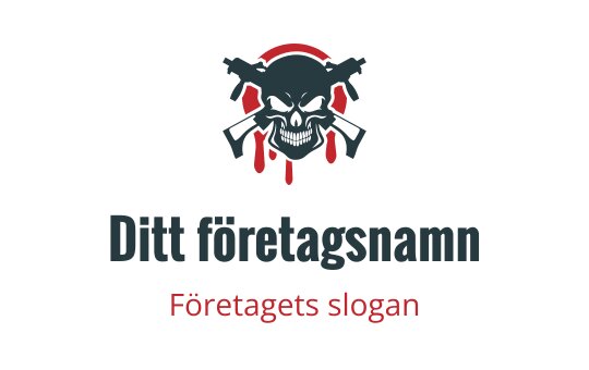 Tuff skalle logo design med korsade vapen och röda accenter
