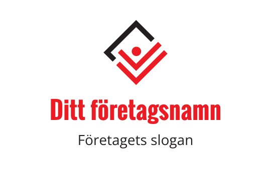 Modern logotypdesign med en röd och svart geometrisk form och en mänsklig figur