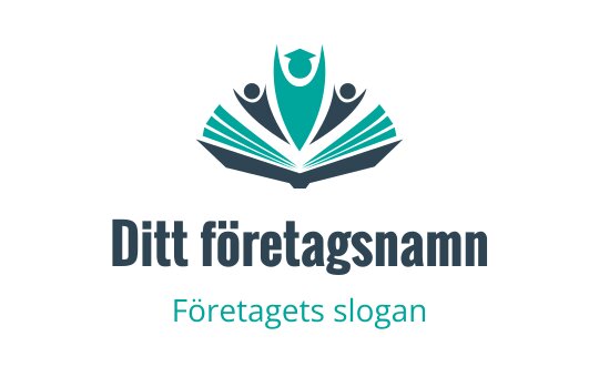 Modern logotypdesign med abstrakta figurer och öppna böcker i teal och grått
