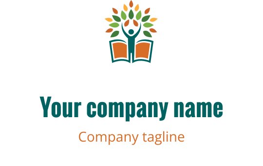Färgglad logotypdesign med ett träd och en öppen bok