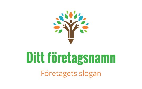 Färgglad trädlogo med blad och en pennstam