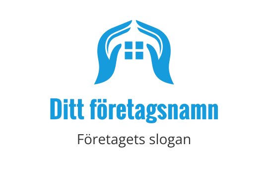 Händer som formar en huslogo i blå nyanser