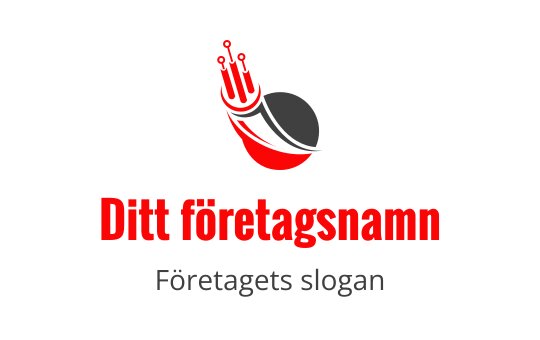 Fet logotypdesign med en röd och svart abstrakt form med linjer