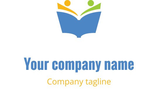 Färgglad logotypdesign med en öppen bok och två abstrakta figurer