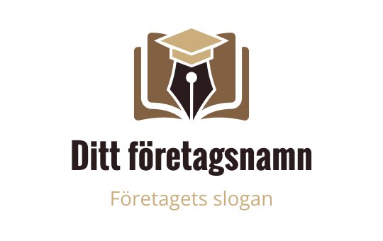 Elegant logotypdesign med en studentmössa och penna över en öppen bok