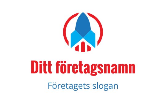 Fet raketlogotyp i röd och blå med cirkulära accenter