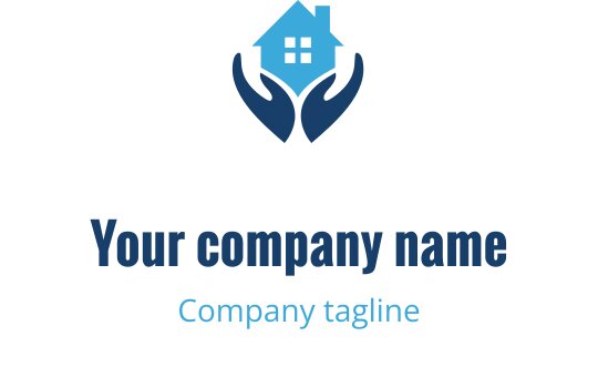 Modern logotypdesign med ett hus som hålls av två händer