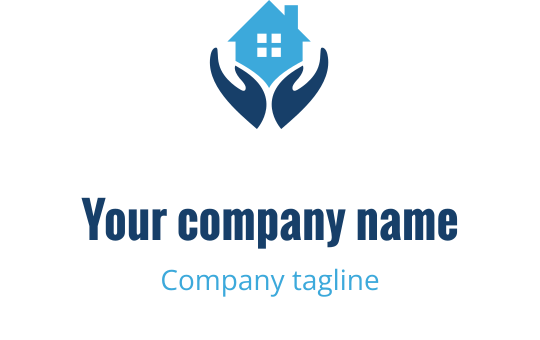 Modern logotypdesign med ett hus som hålls av två händer
