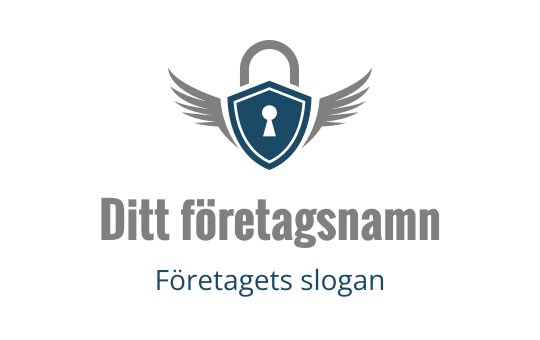 Sköldlogo med vingar och nyckelhål i blått och grått