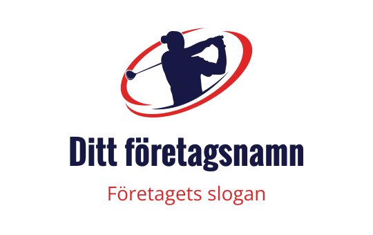 Dynamisk logotypdesign med en golfare i aktion och en cirkulär röd accent