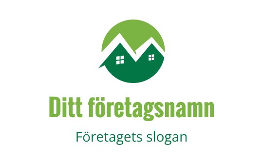 Modern grön logotypdesign med två stiliserade hus och en cirkulär bakgrund